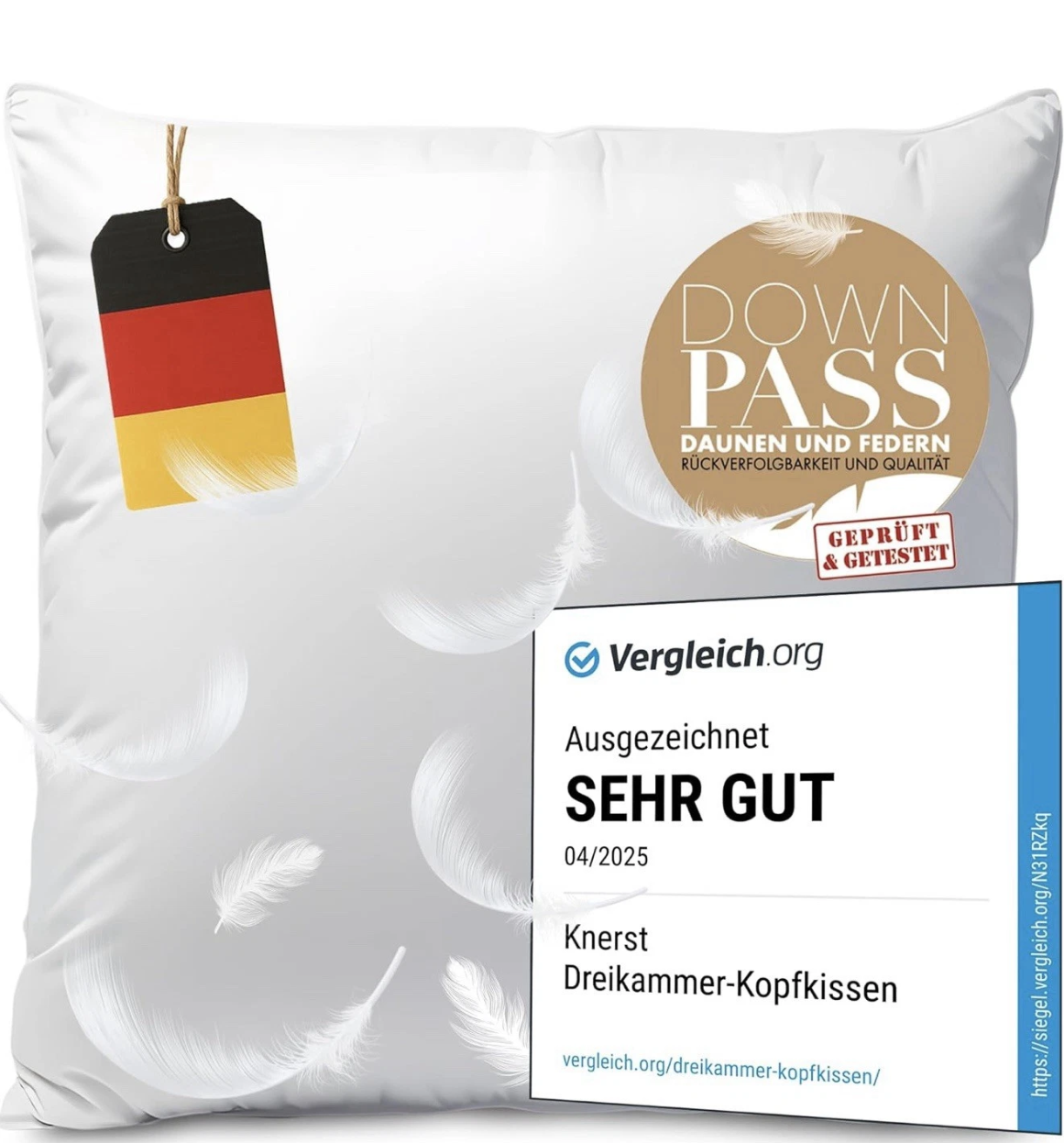 Made in Germany Daunenkissen 80x80 cm Daunenkissen für Top Hotel Qualität