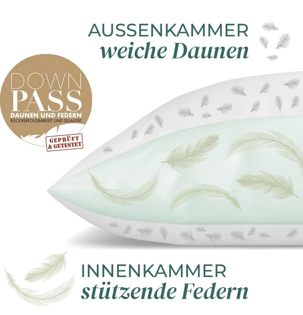 Made in Germany Daunenkissen 80x80 cm Daunenkissen für Top Hotel Qualität